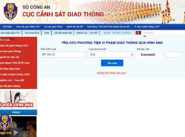 Tra phạt nguội trên website Cục Cảnh sát Giao thông