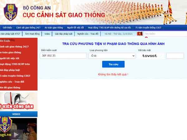 Tra phạt nguội trên website Cục Cảnh sát Giao thông